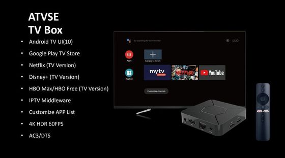 جعبه هوشمند 3D 4K OTT Google Tv Box با پخش کننده چهار هسته ای چهار هسته ای شبکه قابل اعتماد 4K ATV